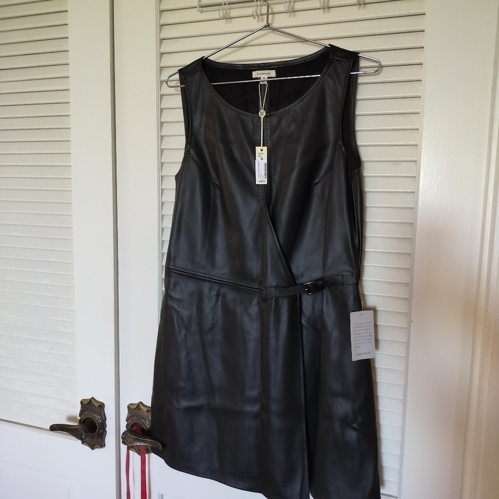 Max Studio Women's Faux Leather Belted Sleeveless Dress Black Size Medium